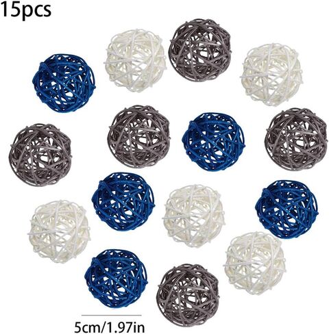 15 قطعة من كرات الخوص الروطان لطاولة الزفاف وحفلات الكريسماس لتزيين الأطباق، وحشو المزهرية، وديكور طاولة القهوة، وديكور حفلات الزفاف، وديكور معلق للحديقة (بني رمادي طبيعي) in Kuwait