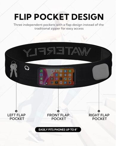 حزام الجري WATERFLY: حزام خصر مرن نحيف للرجال والنساء، حقيبة خصر للعداء الماراثون والركض، حزام رياضي للتمارين الرياضية واللياقة البدنية والركض وحزام حامل الهاتف in Kuwait