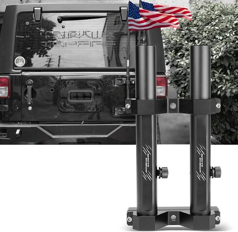 Antenna Mount Flagpole Holder 2 Pole Mount Tailgate Hinge Double Flagpole Bracket Compatible with 2007-2023+ Wrangler JK/JKU JL/JLU in Kuwait