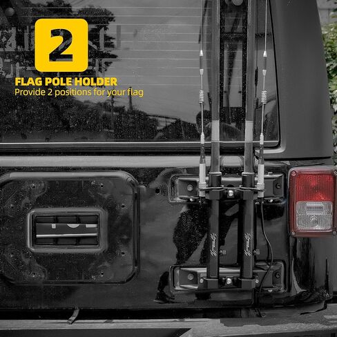 Antenna Mount Flagpole Holder 2 Pole Mount Tailgate Hinge Double Flagpole Bracket Compatible with 2007-2023+ Wrangler JK/JKU JL/JLU in Kuwait