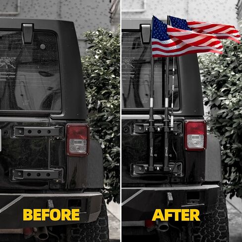 Antenna Mount Flagpole Holder 2 Pole Mount Tailgate Hinge Double Flagpole Bracket Compatible with 2007-2023+ Wrangler JK/JKU JL/JLU in Kuwait