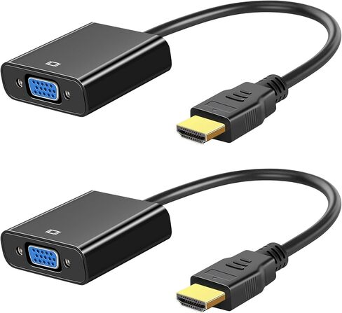 HDMI إلى VGA، 2 حزمة، محول HDMI إلى VGA مطلي بالذهب (ذكر إلى أنثى) للكمبيوتر، سطح المكتب، الكمبيوتر المحمول، الكمبيوتر الشخصي، الشاشة، جهاز العرض، HDTV، Chromebook، Raspberry Pi، Roku، Xbox والمزيد in Kuwait