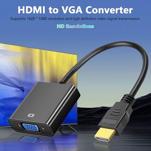 HDMI إلى VGA، 2 حزمة، محول HDMI إلى VGA مطلي بالذهب (ذكر إلى أنثى) للكمبيوتر، سطح المكتب، الكمبيوتر المحمول، الكمبيوتر الشخصي، الشاشة، جهاز العرض، HDTV، Chromebook، Raspberry Pi، Roku، Xbox والمزيد in Kuwait