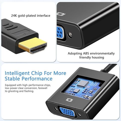 HDMI إلى VGA، 2 حزمة، محول HDMI إلى VGA مطلي بالذهب (ذكر إلى أنثى) للكمبيوتر، سطح المكتب، الكمبيوتر المحمول، الكمبيوتر الشخصي، الشاشة، جهاز العرض، HDTV، Chromebook، Raspberry Pi، Roku، Xbox والمزيد in Kuwait