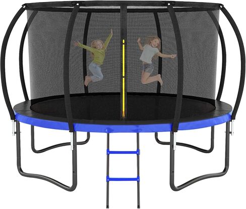 ترامبولين 12FT 14FT ترامبولين للأطفال/الكبار - ترامبولين ترفيهية في الهواء الطلق مع أعمدة منحنية شبكية وسلم، طلاء ترامبولين عالي التحمل مضاد للصدأ، موافقة ASTM in Kuwait