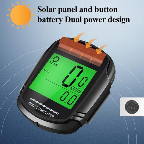Solar Bike Computer Bicycle Wireless Speedometer and Odometer Waterproof Backlight with Digital LCD Display for Outdoor Cycling and Fitness Multi Function in Kuwait