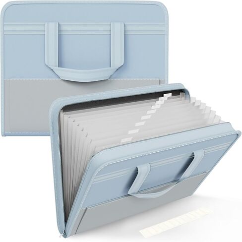 EOOUT File Organizer with Portable Handle, 13 Pockets Document Organizer with Zipper & Labels, A4 Size Accordion File Organizer for Office,School, Blue in Saudi Arabia