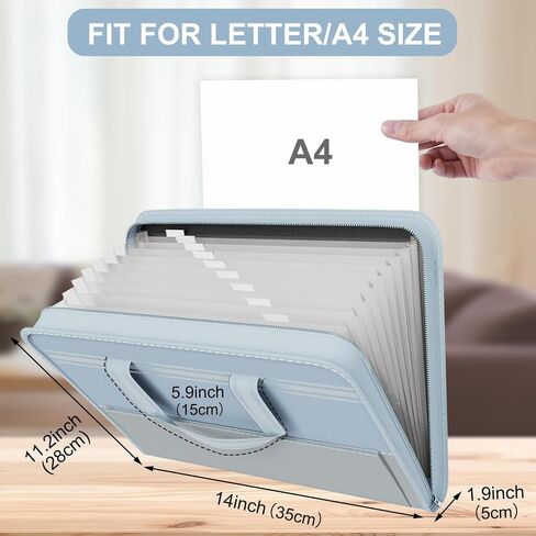 EOOUT File Organizer with Portable Handle, 13 Pockets Document Organizer with Zipper & Labels, A4 Size Accordion File Organizer for Office,School, Blue in Saudi Arabia