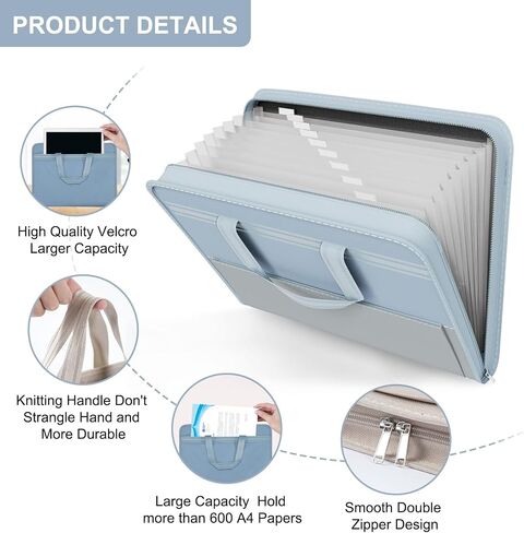 EOOUT File Organizer with Portable Handle, 13 Pockets Document Organizer with Zipper & Labels, A4 Size Accordion File Organizer for Office,School, Blue in Saudi Arabia