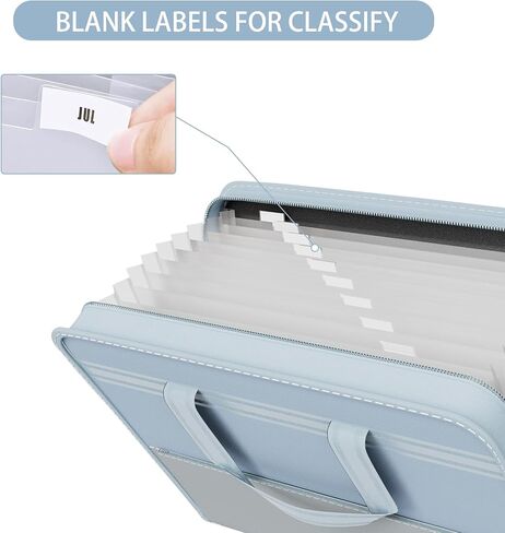 EOOUT File Organizer with Portable Handle, 13 Pockets Document Organizer with Zipper & Labels, A4 Size Accordion File Organizer for Office,School, Blue in Saudi Arabia