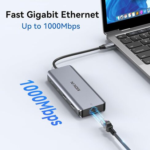 محطة إرساء الكمبيوتر المحمول بشاشة مزدوجة، قاعدة توصيل USB C 9 في 1 مع 2 HDMI 4K، RJ45، 100 واط PD، 5 جيجابت في الثانية USB C/USB A 3.0، USB 2.0، فتحات SD/TF، ​​محور USB C إلى محول HDMI مزدوج لأجهزة Dell/HP/ لينوفو/سيرفس/ماك بوك in Kuwait