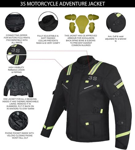 3S ULTIMATE ADVENTURE MOTORCYCLE JACKET FOR MEN - CE ARMOR, WATERPROOF, ALL-SEASON PROTECTION FOR TOURING AND BIKER RIDING in Saudi Arabia
