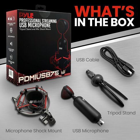 PyleUSA USB Cardioid Condenser Microphone - Audio Mic w/USB Cable, Built-in Pop Filter, Adjustable Desktop Stand - for Gaming PS4, Streaming, Podcasting, Studio, YouTube - PDMIUSB75 in Saudi Arabia
