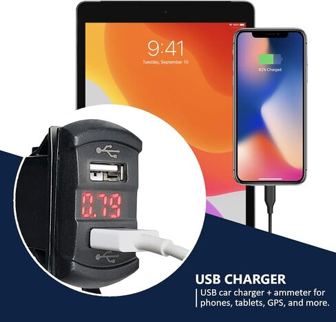 MGI SpeedWare Dual USB Charger with Voltmeter, 5V 4.2A Universal Rocker Style (Red) in Saudi Arabia