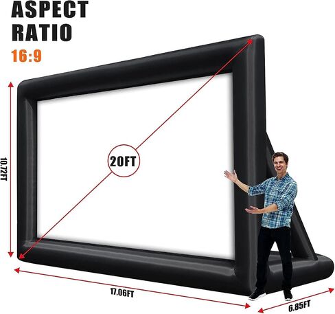 Inflatable Projector Screen, 20FT Portable Blow Up Outside Projector Screen, Front & Rear Projection, with Rope, Air Blower, Ground Nails and Carry Bag, for Theater/Football/Backyard Party in Saudi Arabia