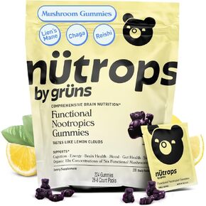 Nütrops Mushroom Gummies - مكمل عشبي للدماغ مع عرف الأسد، كورديسيبس، ريشي، مايتاكي، تشاجا وكوريولوس مزيج للطاقة وصحة الدماغ والذاكرة والمزاج والتركيز - منشطات ذهنية وظيفية