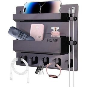 Bedside Shelf Wall Mount, Adhesive Bedside Shelf Accessories Organizer with Hooks and Cable Clips,Dorm Bedside Wall Storage for Phone, Remote, Earphone, Kindle,Plastic (5 Hooks Style) in Saudi Arabia