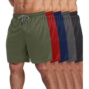 5 قطع من شورتات الصالة الرياضية للرجال مقاس 7 بوصات، شورتات الجري الرياضية للرجال سريعة الجفاف وشبكة نشطة للرجال مع جيوب (أسود، رمادي داكن، رمادي فاتح، كحلي، أخضر جيشي، L) in Kuwait