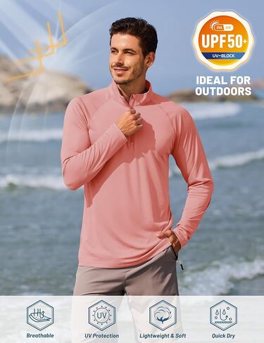 TACVASEN Men's Long Sleeve Athletic Shirts 1/4 Pullover Zip Sun Protection Rash Guard UPF 50+ Outdoor Running T-Shirts in Kuwait