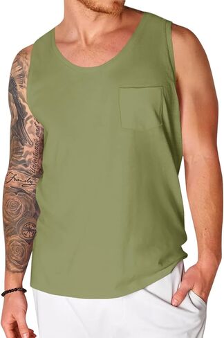 تي شيرت Runcati رجالي بدون أكمام بدون أكمام برقبة دائرية وجيب للعضلات من القطن للتمرين في صالة الألعاب الرياضية in Kuwait