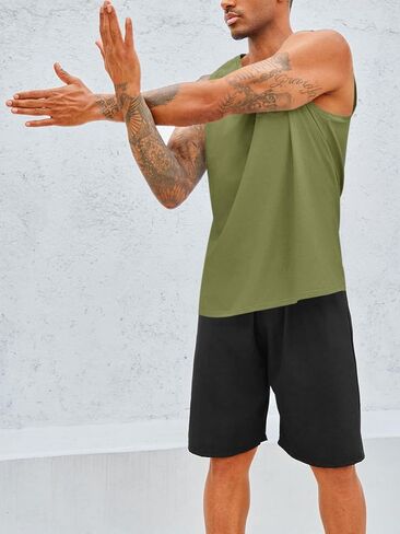 تي شيرت Runcati رجالي بدون أكمام بدون أكمام برقبة دائرية وجيب للعضلات من القطن للتمرين في صالة الألعاب الرياضية in Kuwait