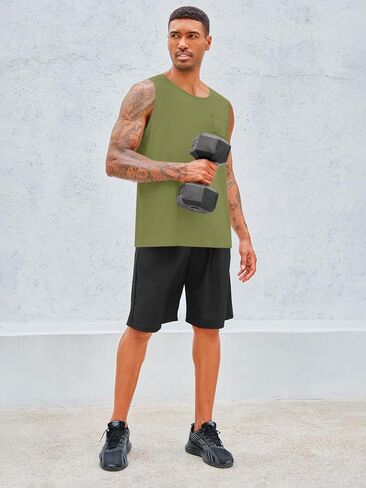 تي شيرت Runcati رجالي بدون أكمام بدون أكمام برقبة دائرية وجيب للعضلات من القطن للتمرين في صالة الألعاب الرياضية in Kuwait