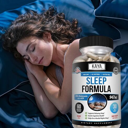 Kaya Naturals - تركيبة دعم النوم مع الميلاتونين - مكملات فيتامين دعم المساعدة - إجهاد النوم ودعم الحالة المزاجية - إل تريبتوفان، زهرة العاطفة، أشواغاندا وأكثر (30 قطعة) in Kuwait