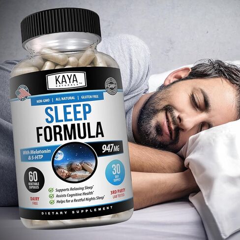 Kaya Naturals - تركيبة دعم النوم مع الميلاتونين - مكملات فيتامين دعم المساعدة - إجهاد النوم ودعم الحالة المزاجية - إل تريبتوفان، زهرة العاطفة، أشواغاندا وأكثر (30 قطعة) in Kuwait
