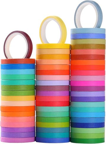 WAPETASHI Washi Tape Set 40 Rolls, 2 Sizes Rainbow Decorative Tape, Colored Washi Tape, Art Craft Washi Tape for Journaling, Scrapbooking Supplies, 15mm 7.5mm Wide Washy Tape in Kuwait