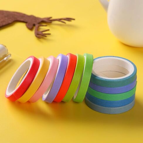 WAPETASHI Washi Tape Set 40 Rolls, 2 Sizes Rainbow Decorative Tape, Colored Washi Tape, Art Craft Washi Tape for Journaling, Scrapbooking Supplies, 15mm 7.5mm Wide Washy Tape in Kuwait