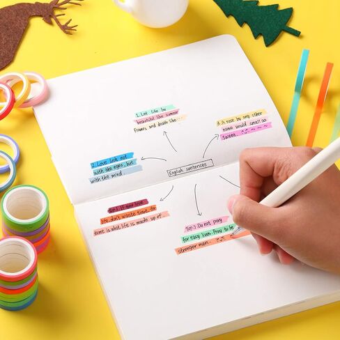 WAPETASHI Washi Tape Set 40 Rolls, 2 Sizes Rainbow Decorative Tape, Colored Washi Tape, Art Craft Washi Tape for Journaling, Scrapbooking Supplies, 15mm 7.5mm Wide Washy Tape in Kuwait