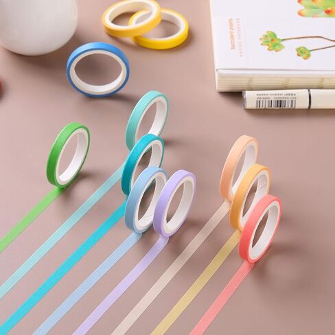 WAPETASHI Washi Tape Set 40 Rolls, 2 Sizes Rainbow Decorative Tape, Colored Washi Tape, Art Craft Washi Tape for Journaling, Scrapbooking Supplies, 15mm 7.5mm Wide Washy Tape in Kuwait