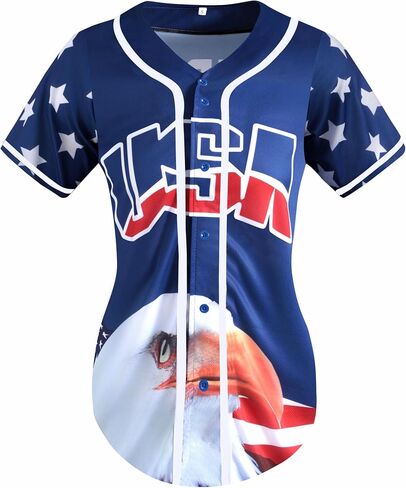 American Flag Button Down Shirt USA Baseball Jersey for Women Patriotic Shirts 4th of July Casual Tee Blouse Tops in Kuwait