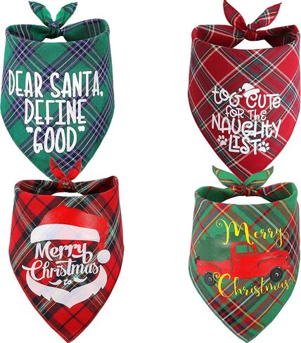 2 Pack Dog Bandana Christmas for Puppy Cat,Plaid Christmas Scarf for Dogs in Saudi Arabia