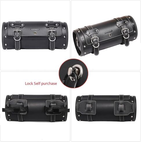 Motorcycle PVC Leather Tool Bag -Universal Fork Bag, Motorcycle Handlebar Bag Motorcycle Tool Bag Motorcycle Roll Bag Saddlebags Handlebar Bag Sissy Bar Storage Tool Bag With 2 Straps(black) in Saudi Arabia