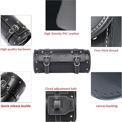Motorcycle PVC Leather Tool Bag -Universal Fork Bag, Motorcycle Handlebar Bag Motorcycle Tool Bag Motorcycle Roll Bag Saddlebags Handlebar Bag Sissy Bar Storage Tool Bag With 2 Straps(black) in Saudi Arabia