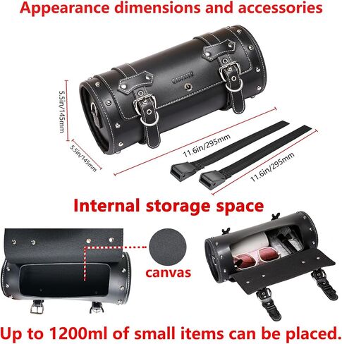 Motorcycle PVC Leather Tool Bag -Universal Fork Bag, Motorcycle Handlebar Bag Motorcycle Tool Bag Motorcycle Roll Bag Saddlebags Handlebar Bag Sissy Bar Storage Tool Bag With 2 Straps(black) in Saudi Arabia