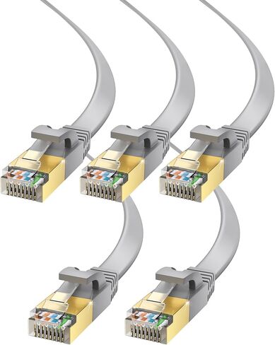 Maximm Ethernet Cable Cat 7, 3 ft, 5 Pack,Easy-Hide Flat Super-Durable White Braided Network LAN Internet Cable/Cord, Ethernet Patch Cable in Kuwait