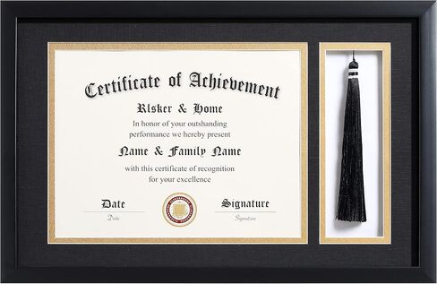 ELSKER&Home 8.5 x 11 Graduation Frame with Tassel Holder for 4x6 Photo| 8.5x11 Shadow Box Picture Frame, Graduation Mahogany Frame, Degree Double Mat, Black with Gold Rim, Wall & Tabletop Design in Kuwait