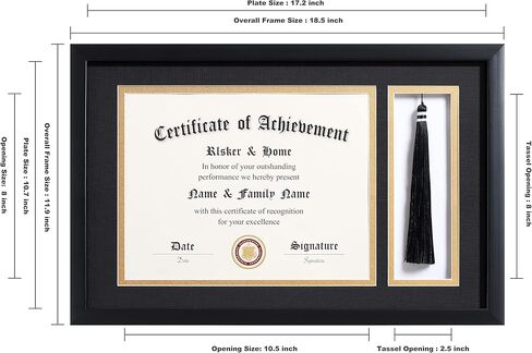 ELSKER&Home 8.5 x 11 Graduation Frame with Tassel Holder for 4x6 Photo| 8.5x11 Shadow Box Picture Frame, Graduation Mahogany Frame, Degree Double Mat, Black with Gold Rim, Wall & Tabletop Design in Kuwait