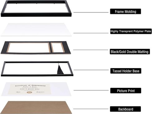 ELSKER&Home 8.5 x 11 Graduation Frame with Tassel Holder for 4x6 Photo| 8.5x11 Shadow Box Picture Frame, Graduation Mahogany Frame, Degree Double Mat, Black with Gold Rim, Wall & Tabletop Design in Kuwait