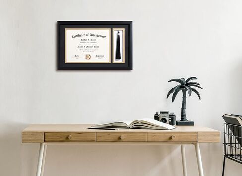 ELSKER&Home 8.5 x 11 Graduation Frame with Tassel Holder for 4x6 Photo| 8.5x11 Shadow Box Picture Frame, Graduation Mahogany Frame, Degree Double Mat, Black with Gold Rim, Wall & Tabletop Design in Kuwait