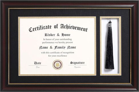ELSKER&Home 8.5 x 11 Graduation Frame with Tassel Holder for 4x6 Photo| 8.5x11 Shadow Box Picture Frame, Graduation Mahogany Frame, Degree Double Mat, Black with Gold Rim, Wall & Tabletop Design in Kuwait