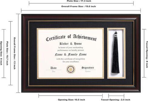 ELSKER&Home 8.5 x 11 Graduation Frame with Tassel Holder for 4x6 Photo| 8.5x11 Shadow Box Picture Frame, Graduation Mahogany Frame, Degree Double Mat, Black with Gold Rim, Wall & Tabletop Design in Kuwait