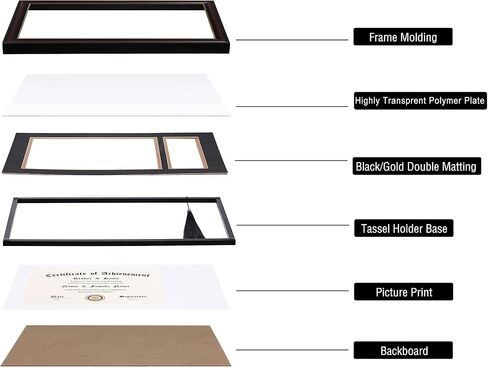 ELSKER&Home 8.5 x 11 Graduation Frame with Tassel Holder for 4x6 Photo| 8.5x11 Shadow Box Picture Frame, Graduation Mahogany Frame, Degree Double Mat, Black with Gold Rim, Wall & Tabletop Design in Kuwait