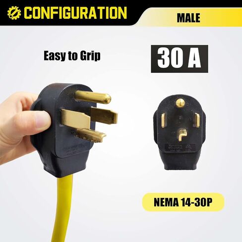 NEMA 10-30P to 14-50R EV Charger Adapter, 220V Dryer Plug Adapter 3 Prong to 4 Prong 30 Amp to 50 Amp, Compatible with Tesla, Female with Grip Handle in Saudi Arabia