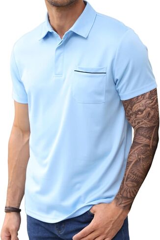 Lexiart Mens Athletic Golf Polo Shirts - Short Sleeve Workout Polos Quick Dry T-Shirt in Kuwait