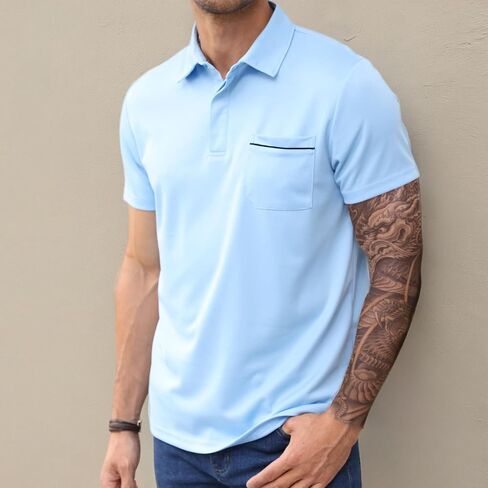 Lexiart Mens Athletic Golf Polo Shirts - Short Sleeve Workout Polos Quick Dry T-Shirt in Kuwait