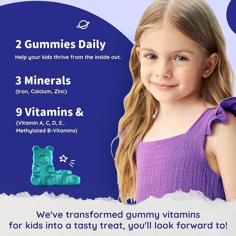 Iron Supplement Gummies for Kids - with Calcium, Zinc, Kids Multivitamin with Iron Gummies - Immune Support, Blood Builder & Energy Support for Iron Deficiency, Anemia, Vegan - 60 Gummies in Kuwait