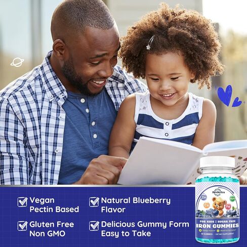 Iron Supplement Gummies for Kids - with Calcium, Zinc, Kids Multivitamin with Iron Gummies - Immune Support, Blood Builder & Energy Support for Iron Deficiency, Anemia, Vegan - 60 Gummies in Kuwait